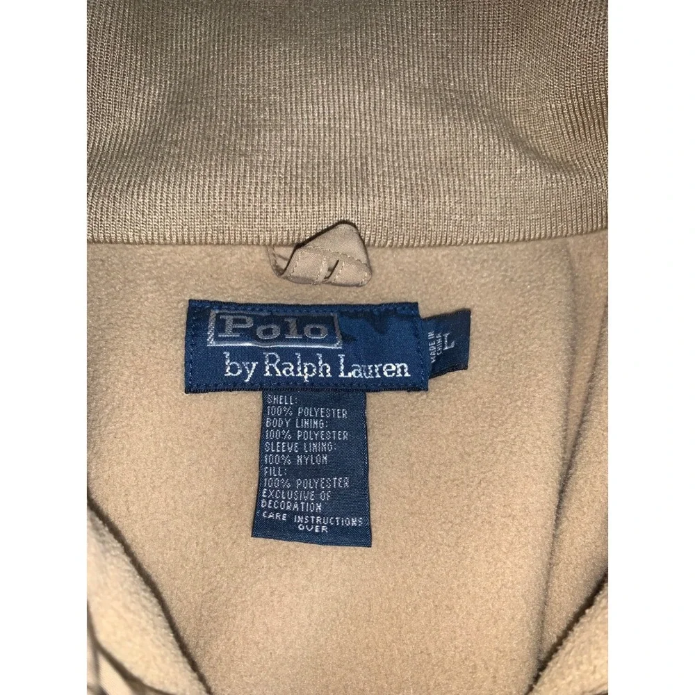 Polo Ralph Lauren Mens Tan Windbreaker Jacket Stowaway Hood Fleece Lined Large